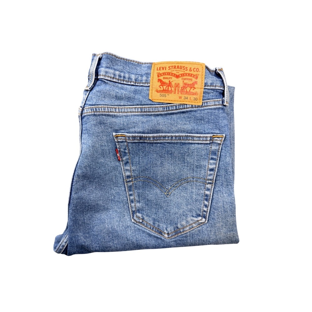 Levis 505 Regular Fit Mens Blue Denim Jeans 34x30 Medium Wash 00505-2669